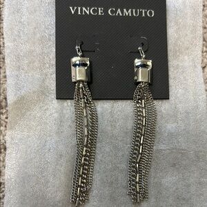 Vince Camuto Chain Tassel Fish Hook Drop Earrings Silvertone